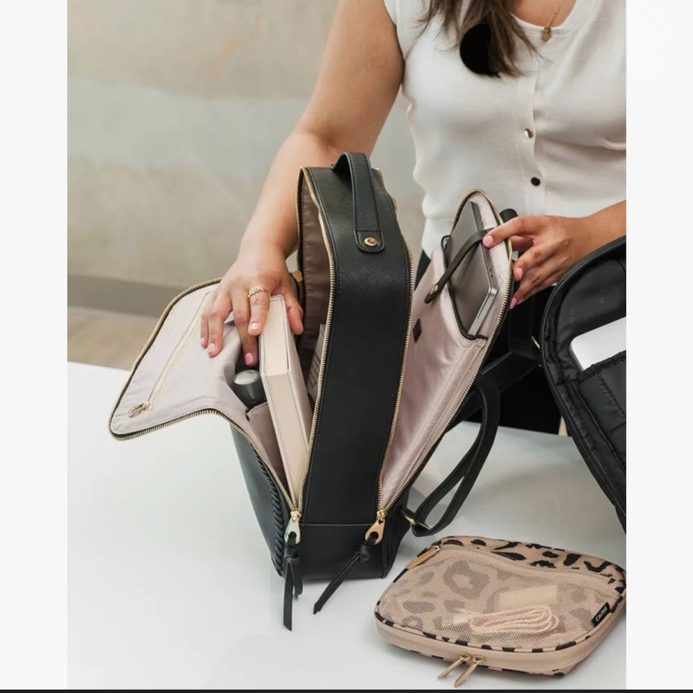 CALPAK Kaya Laptop Backpack in Black and Gold Accents - Picture 3 of 8